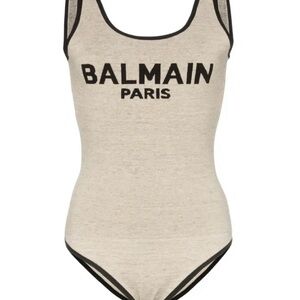Balmain Beige/Gold Linen bodysuit